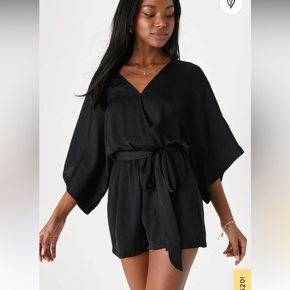Lulus Pants - NWOT Lulus Ain't It Grand Black Satin Surplice Romper
